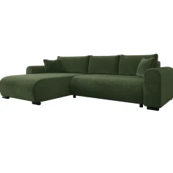 Divano letto angolare reversibile 4 posti 285x188cm con contenitore imbottito tessuto verde Soft