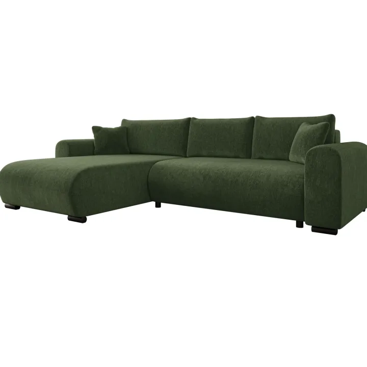 Divano letto angolare reversibile 4 posti 285x188cm con contenitore imbottito tessuto verde Soft