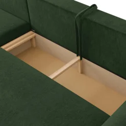 Divano letto angolare reversibile 4 posti 285x188cm con contenitore imbottito tessuto verde Soft