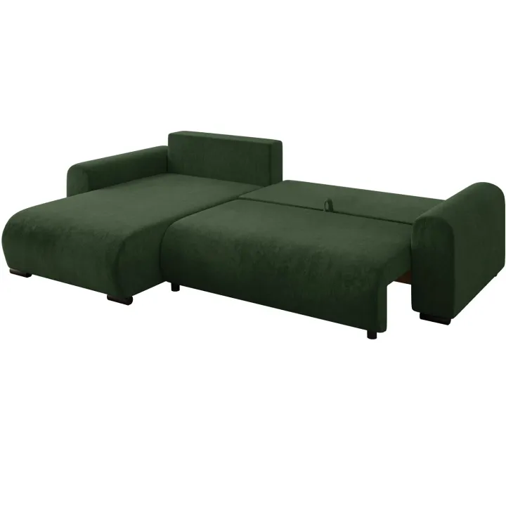 Divano letto angolare reversibile 4 posti 285x188cm con contenitore imbottito tessuto verde Soft