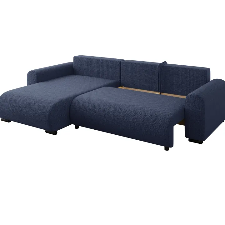 Divano letto angolare reversibile 4 posti 285x188cm con contenitore a trama spessa blu Soft