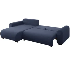 Divano letto angolare reversibile 4 posti 285x188cm con contenitore a trama spessa blu Soft
