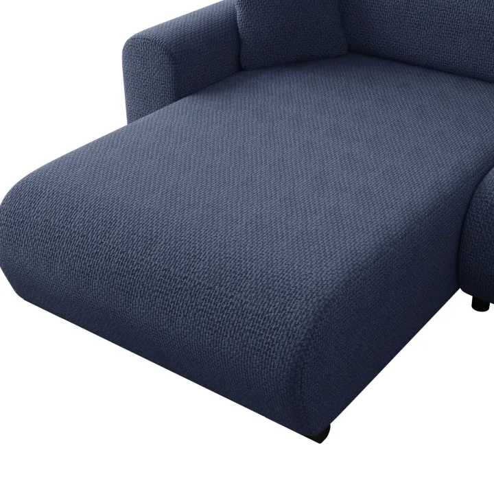 Divano letto angolare reversibile 4 posti 285x188cm con contenitore a trama spessa blu Soft