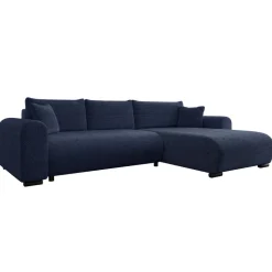 Divano letto angolare reversibile 4 posti 285x188cm con contenitore a trama spessa blu Soft