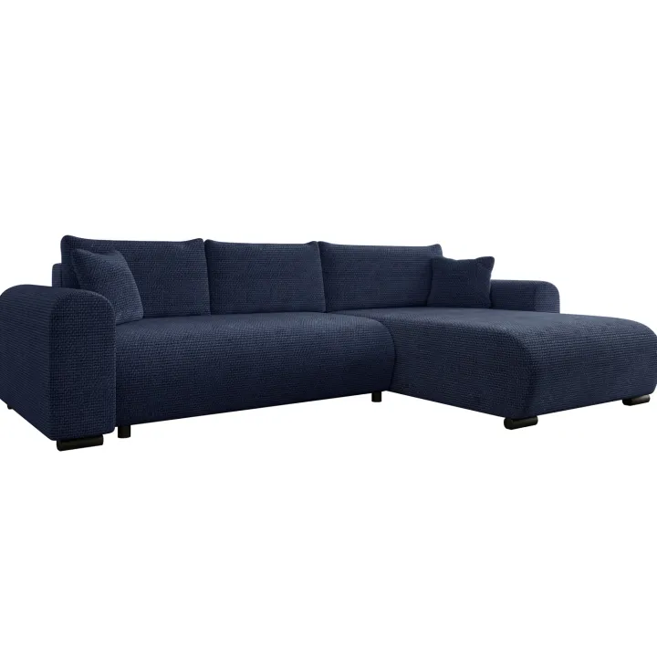 Divano letto angolare reversibile 4 posti 285x188cm con contenitore a trama spessa blu Soft