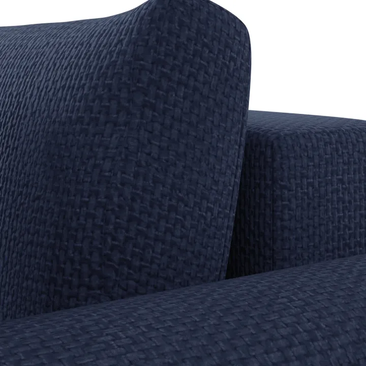 Divano letto angolare reversibile 4 posti 285x188cm con contenitore a trama spessa blu Soft