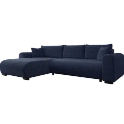 Divano letto angolare reversibile 4 posti 285x188cm con contenitore a trama spessa blu Soft