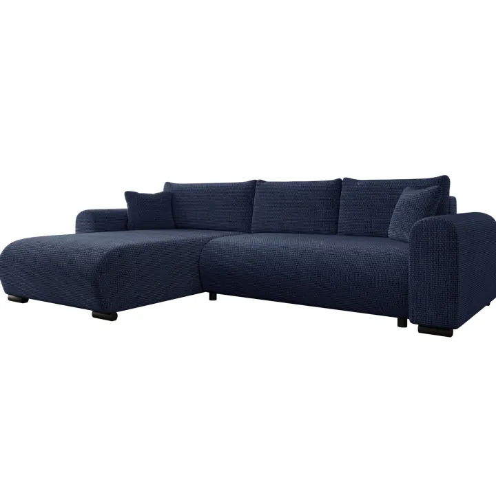 Divano letto angolare reversibile 4 posti 285x188cm con contenitore a trama spessa blu Soft