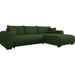 Divano letto angolare reversibile 4 posti 285x188cm con contenitore tessuto velluto a coste verde Soft
