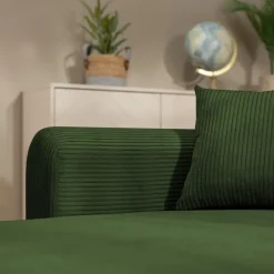 Divano letto angolare reversibile 4 posti 285x188cm con contenitore tessuto velluto a coste verde Soft