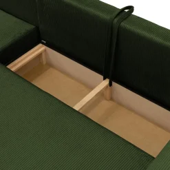 Divano letto angolare reversibile 4 posti 285x188cm con contenitore tessuto velluto a coste verde Soft