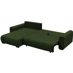 Divano letto angolare reversibile 4 posti 285x188cm con contenitore tessuto velluto a coste verde Soft