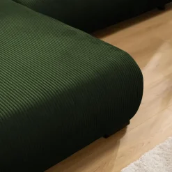 Divano letto angolare reversibile 4 posti 285x188cm con contenitore tessuto velluto a coste verde Soft