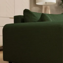 Divano letto angolare reversibile 4 posti 285x188cm con contenitore tessuto velluto a coste verde Soft