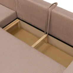 Divano letto angolare reversibile 4 posti 285x188cm con contenitore tessuto velluto a coste rosa Soft