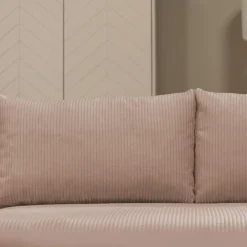 Divano letto angolare reversibile 4 posti 285x188cm con contenitore tessuto velluto a coste rosa Soft