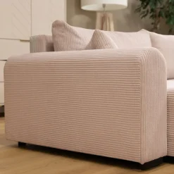 Divano letto angolare reversibile 4 posti 285x188cm con contenitore tessuto velluto a coste rosa Soft