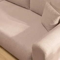 Divano letto angolare reversibile 4 posti 285x188cm con contenitore tessuto velluto a coste rosa Soft