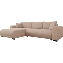 Divano letto angolare reversibile 4 posti 285x188cm con contenitore tessuto velluto a coste rosa Soft