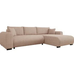Divano letto angolare reversibile 4 posti 285x188cm con contenitore tessuto velluto a coste rosa Soft