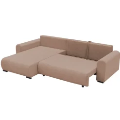 Divano letto angolare reversibile 4 posti 285x188cm con contenitore tessuto velluto a coste rosa Soft