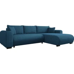 Divano letto angolare reversibile 4 posti 285x188cm con contenitore tessuto velluto a coste blu navy Soft
