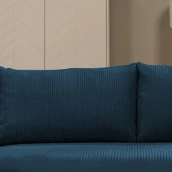 Divano letto angolare reversibile 4 posti 285x188cm con contenitore tessuto velluto a coste blu navy Soft