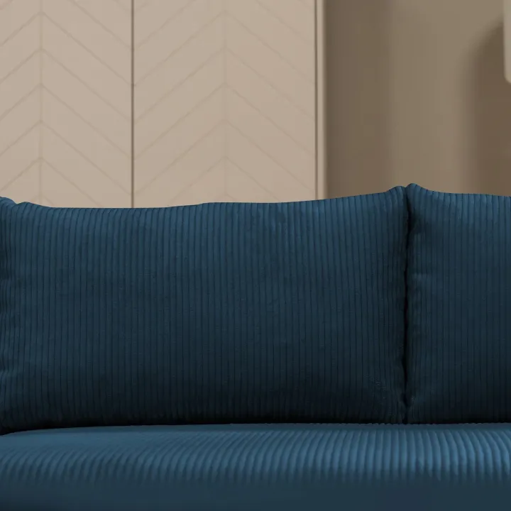 Divano letto angolare reversibile 4 posti 285x188cm con contenitore tessuto velluto a coste blu navy Soft