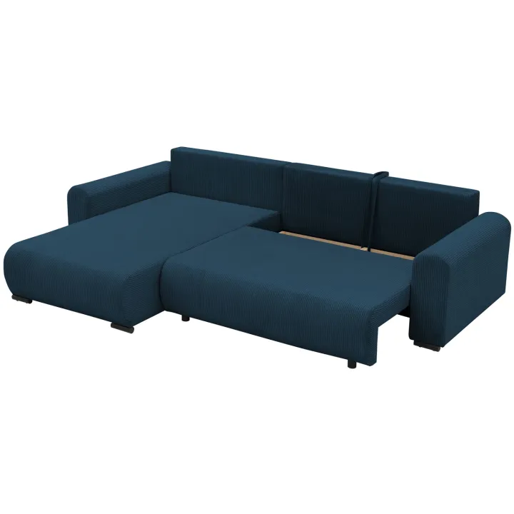 Divano letto angolare reversibile 4 posti 285x188cm con contenitore tessuto velluto a coste blu navy Soft