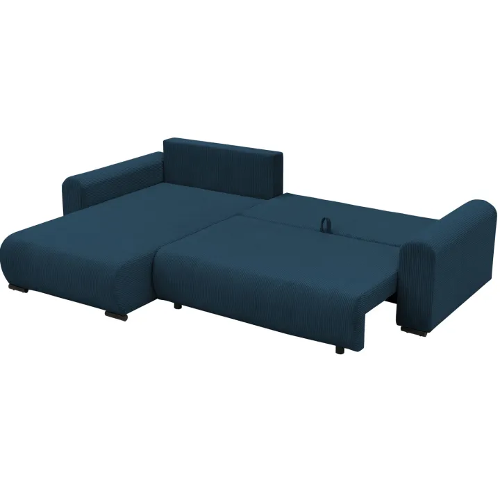 Divano letto angolare reversibile 4 posti 285x188cm con contenitore tessuto velluto a coste blu navy Soft