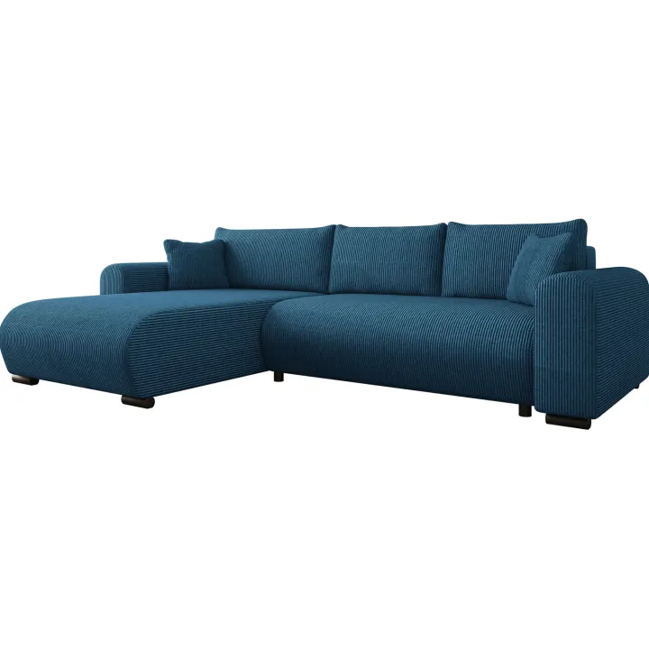 Divano letto angolare reversibile 4 posti 285x188cm con contenitore tessuto velluto a coste blu navy Soft