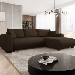 Divano letto angolare reversibile 4 posti 285x188cm con contenitore tessuto velluto a coste marrone scuro Soft