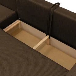 Divano letto angolare reversibile 4 posti 285x188cm con contenitore tessuto velluto a coste marrone scuro Soft