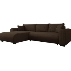 Divano letto angolare reversibile 4 posti 285x188cm con contenitore tessuto velluto a coste marrone scuro Soft