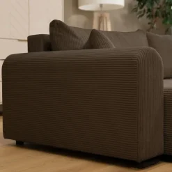 Divano letto angolare reversibile 4 posti 285x188cm con contenitore tessuto velluto a coste marrone scuro Soft