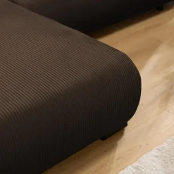 Divano letto angolare reversibile 4 posti 285x188cm con contenitore tessuto velluto a coste marrone scuro Soft