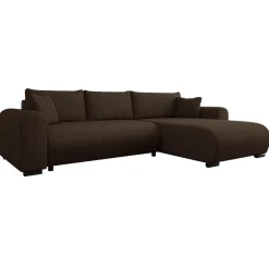 Divano letto angolare reversibile 4 posti 285x188cm con contenitore tessuto velluto a coste marrone scuro Soft