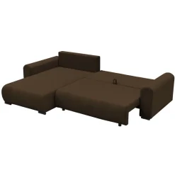 Divano letto angolare reversibile 4 posti 285x188cm con contenitore tessuto velluto a coste marrone scuro Soft