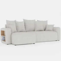 Divano letto angolare reversibile 238x142cm velluto a coste con libreria a sinistra beige Mistery
