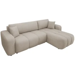 Divano letto angolare reversibile 3 posti 244x145cm con contenitore tessuto beige scuro Orama