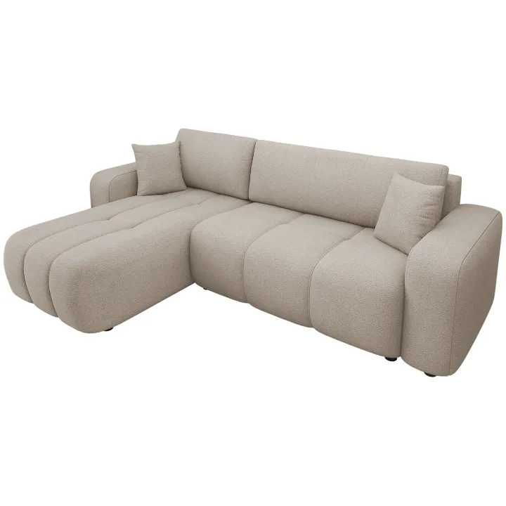 Divano letto angolare reversibile 3 posti 244x145cm con contenitore tessuto beige scuro Orama
