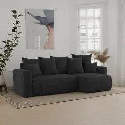 Divano letto angolare reversibile 238x142cm velluto a coste nero Scintilla