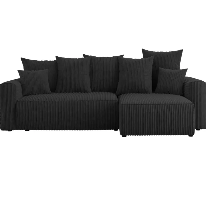 Divano letto angolare reversibile 238x142cm velluto a coste nero Scintilla