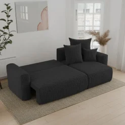 Divano letto angolare reversibile 238x142cm velluto a coste nero Scintilla