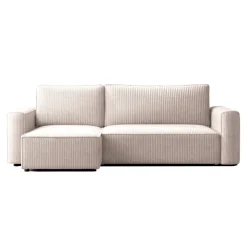 Divano letto angolare reversibile 243x142cm velluto a coste beige Ofelia