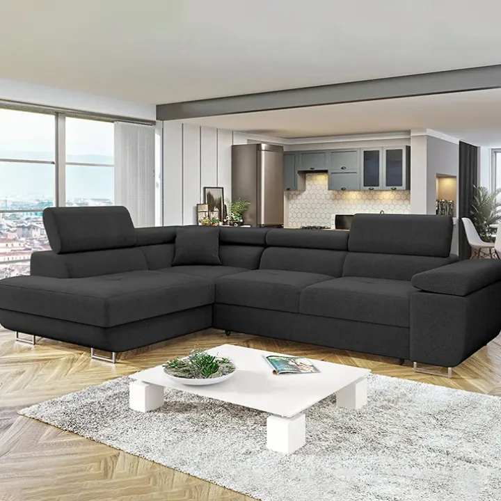 Divano letto angolare sinistra imbottito 274x203cm nero Bormio