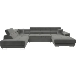 Divano letto angolare sinistra 5 posti 346x203cm con box contenitore velluto grigio Moirea