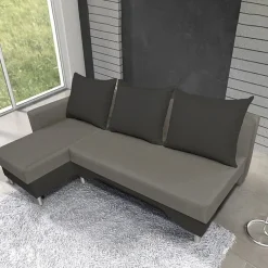 Divano letto angolare sinistra 3 posti 215cm grigio scuro e chiaro Aureliano
