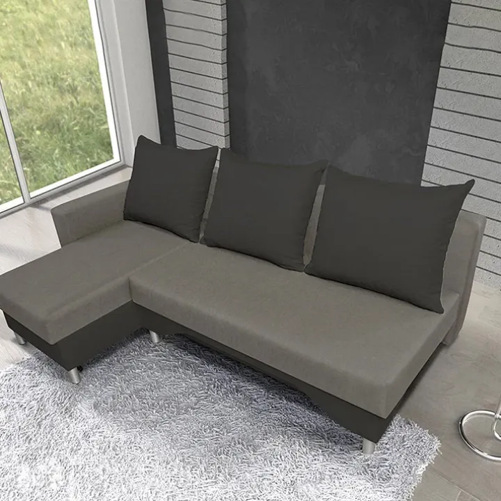 Divano letto angolare sinistra 3 posti 215cm grigio scuro e chiaro Aureliano