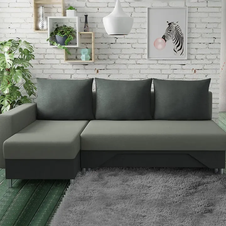 Divano letto angolare sinistra 3 posti 215cm grigio scuro e chiaro Aureliano